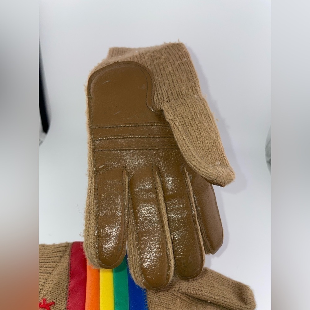 Vintage 1970’s Retro Leather Polyester Women’s Rainbow Gloves small - Picture 6 of 9